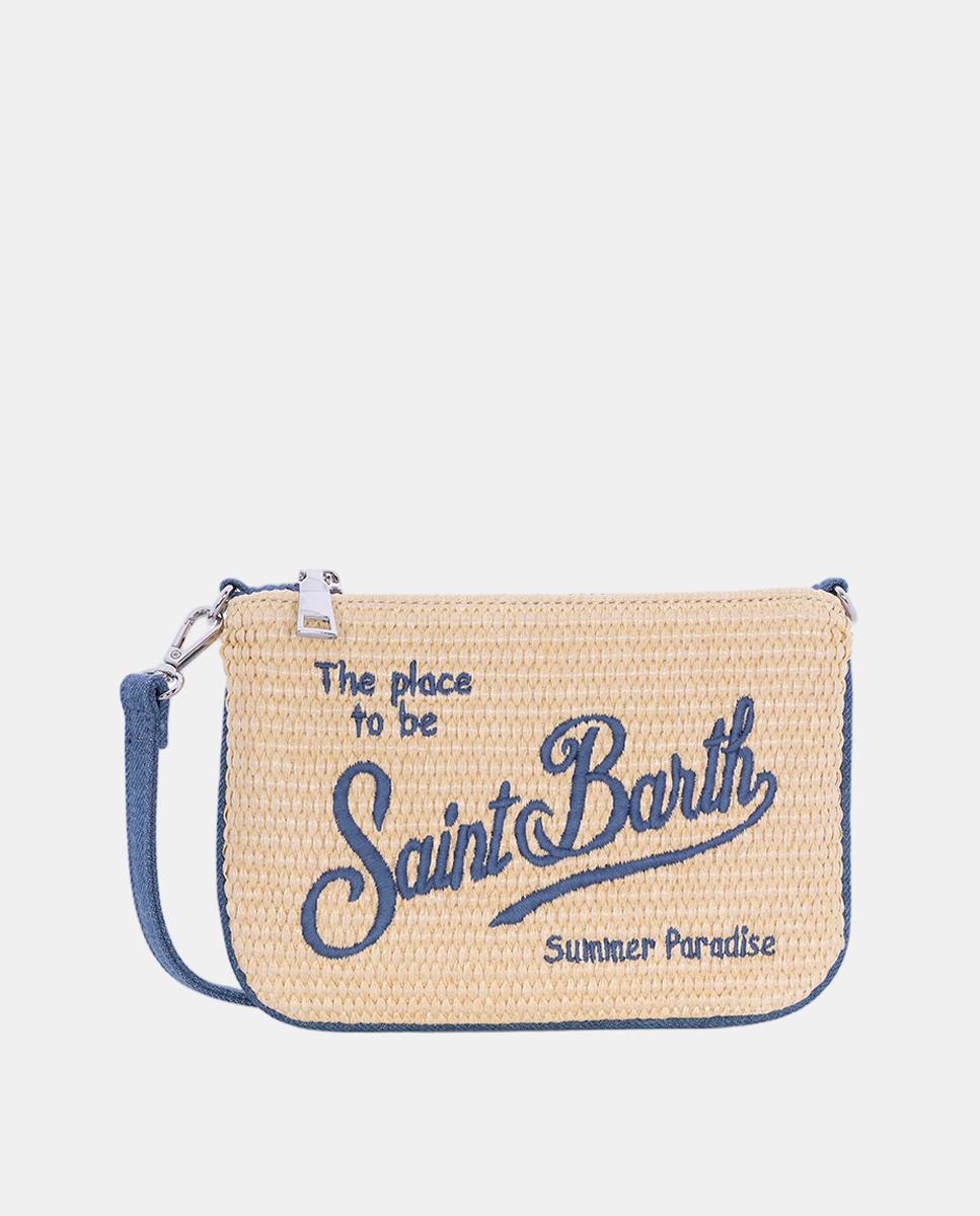 Imagem 0 de Mala de Ombro Estilo Clutch com Alça de Tiracolo em Tecido Straw com Alça e Logótipo