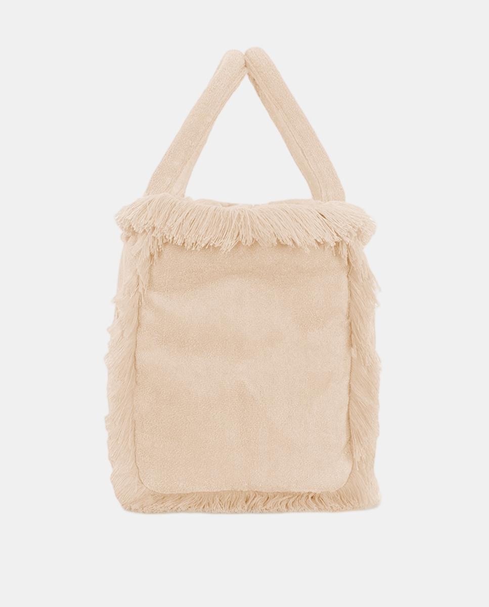 Mala Grande com Alças de Mão com Tecido de Toalha em Relevo Camel-3