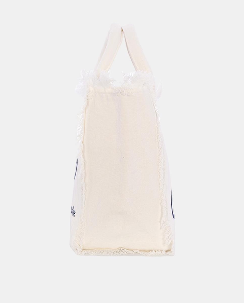 Mala Grande de Linho com Alças de Mão Curtas Branco-3