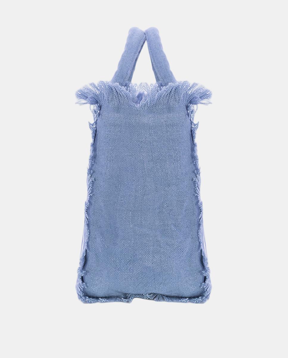 Mala Média de Linho com Alças de Mão Curtas Azul-2