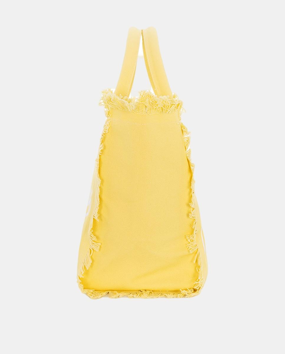 Mala Grande em Tecido de Lona com Alças de Mão e Franjas na Parte Superior Amarelo-3