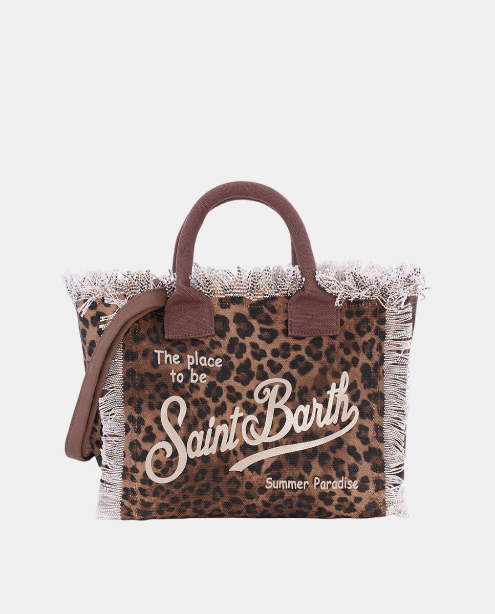 Imagem 0 de Mala Média em Tecido de Lona com Alças de Mão e Logótipo em Contraste, Animal Print e Franjas na Parte Superior
