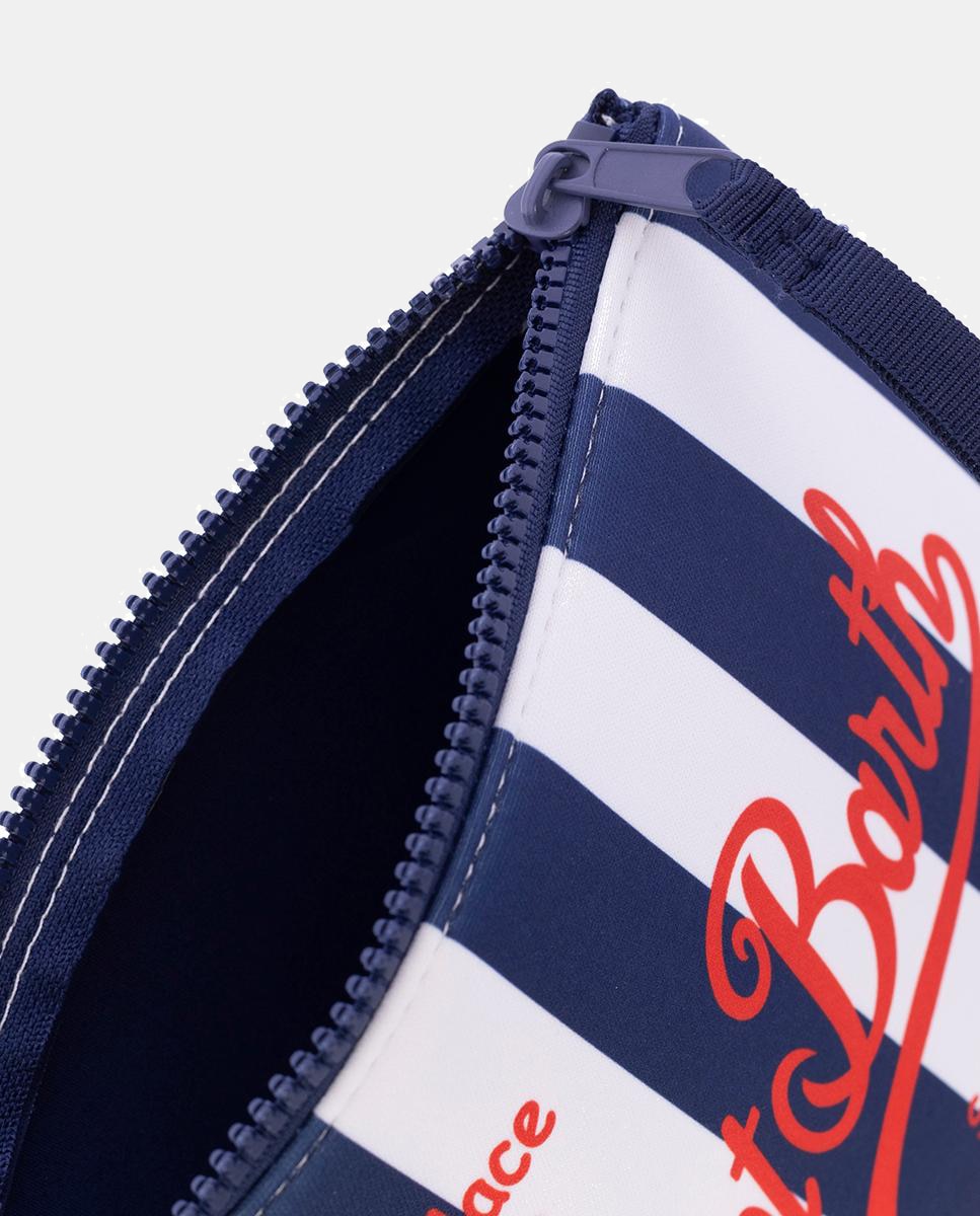 Neceser tejido de neopreno en rayas con cierre de cremallera y logo en la parte frontal. - MC2 Saint Barth - Azul marino Azul marino-4