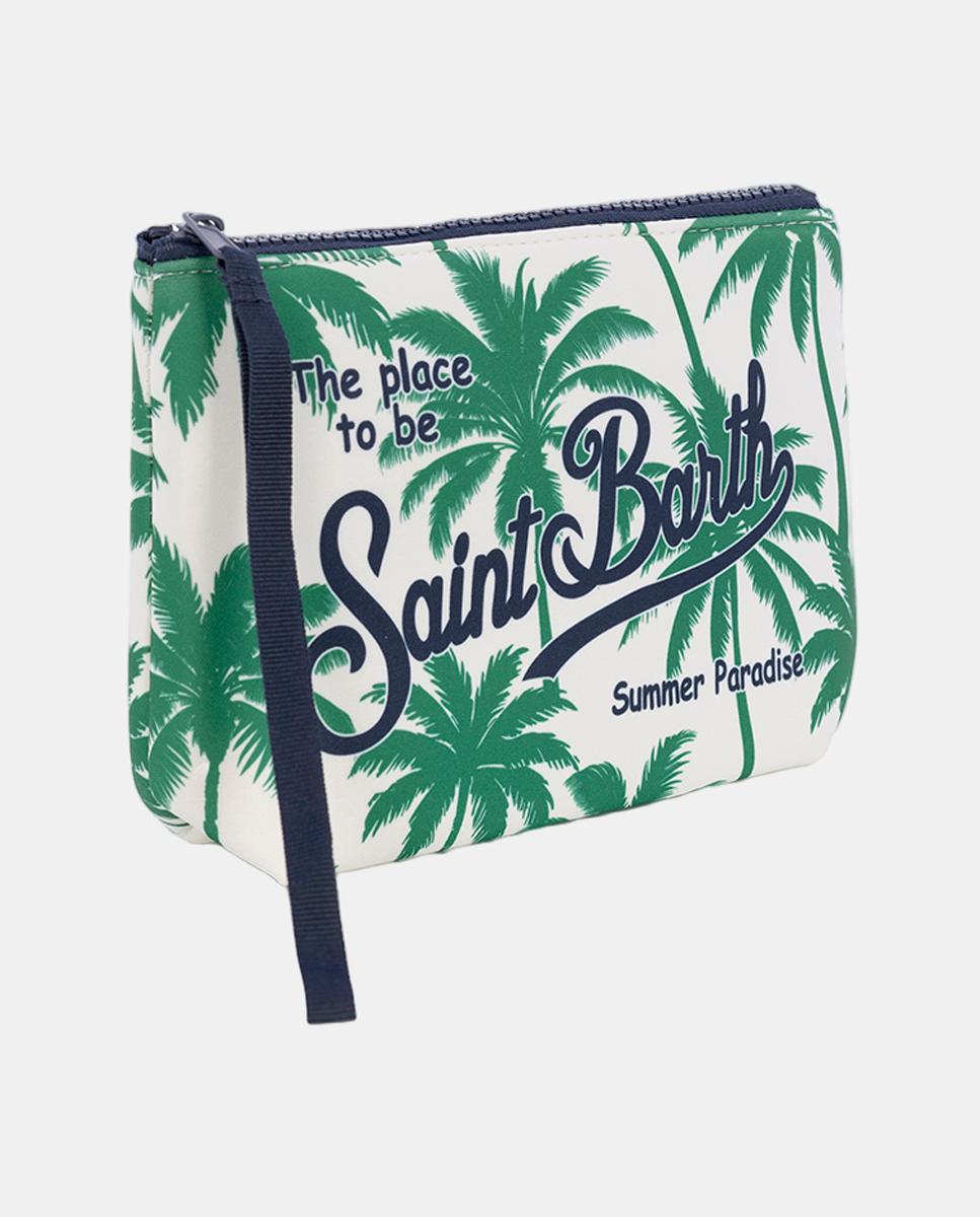 Nécessaire em Tecido de Neopreno com Estampado de Palmeiras, Fecho de Correr e Logótipo à Frente Verde-2