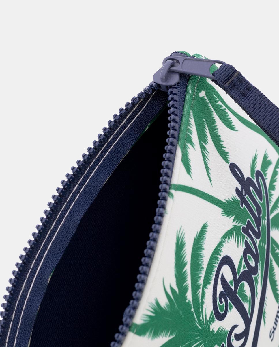Nécessaire em Tecido de Neopreno com Estampado de Palmeiras, Fecho de Correr e Logótipo à Frente Verde-4