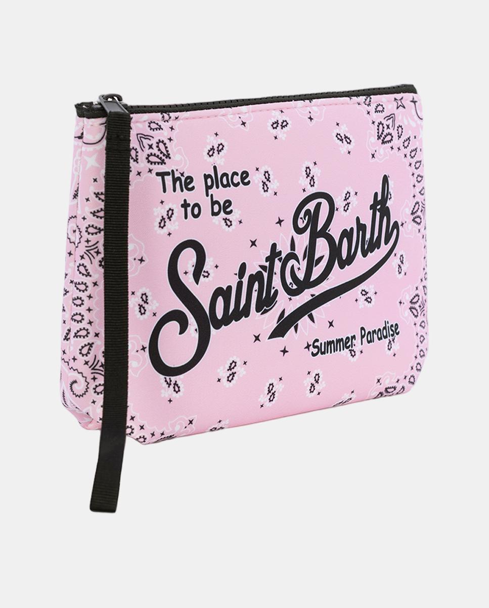 Nécessaire em Tecido de Neopreno com Estampado de Bandana, Fecho de Correr e Logótipo à Frente. Rosa-2