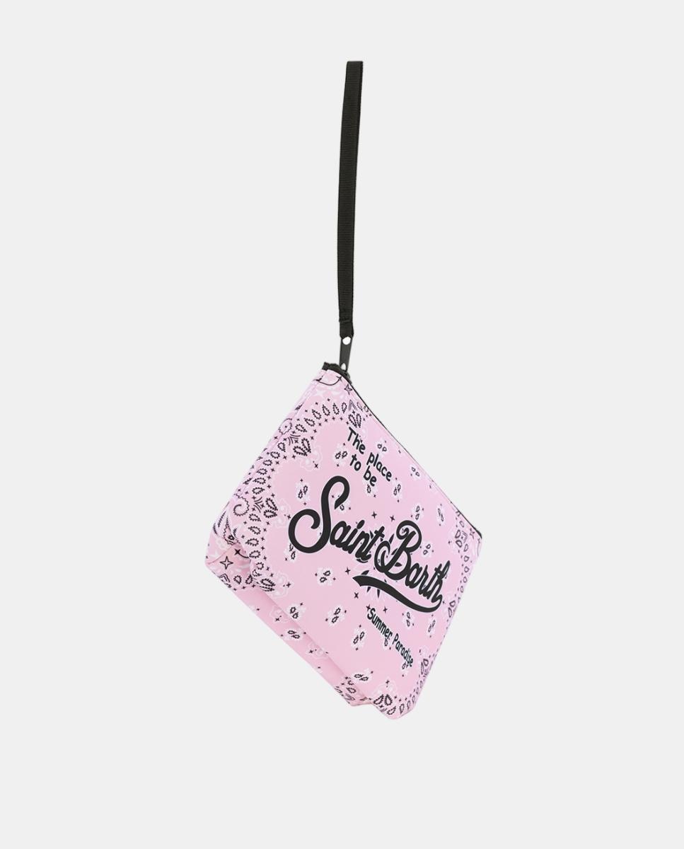 Nécessaire em Tecido de Neopreno com Estampado de Bandana, Fecho de Correr e Logótipo à Frente. Rosa-3