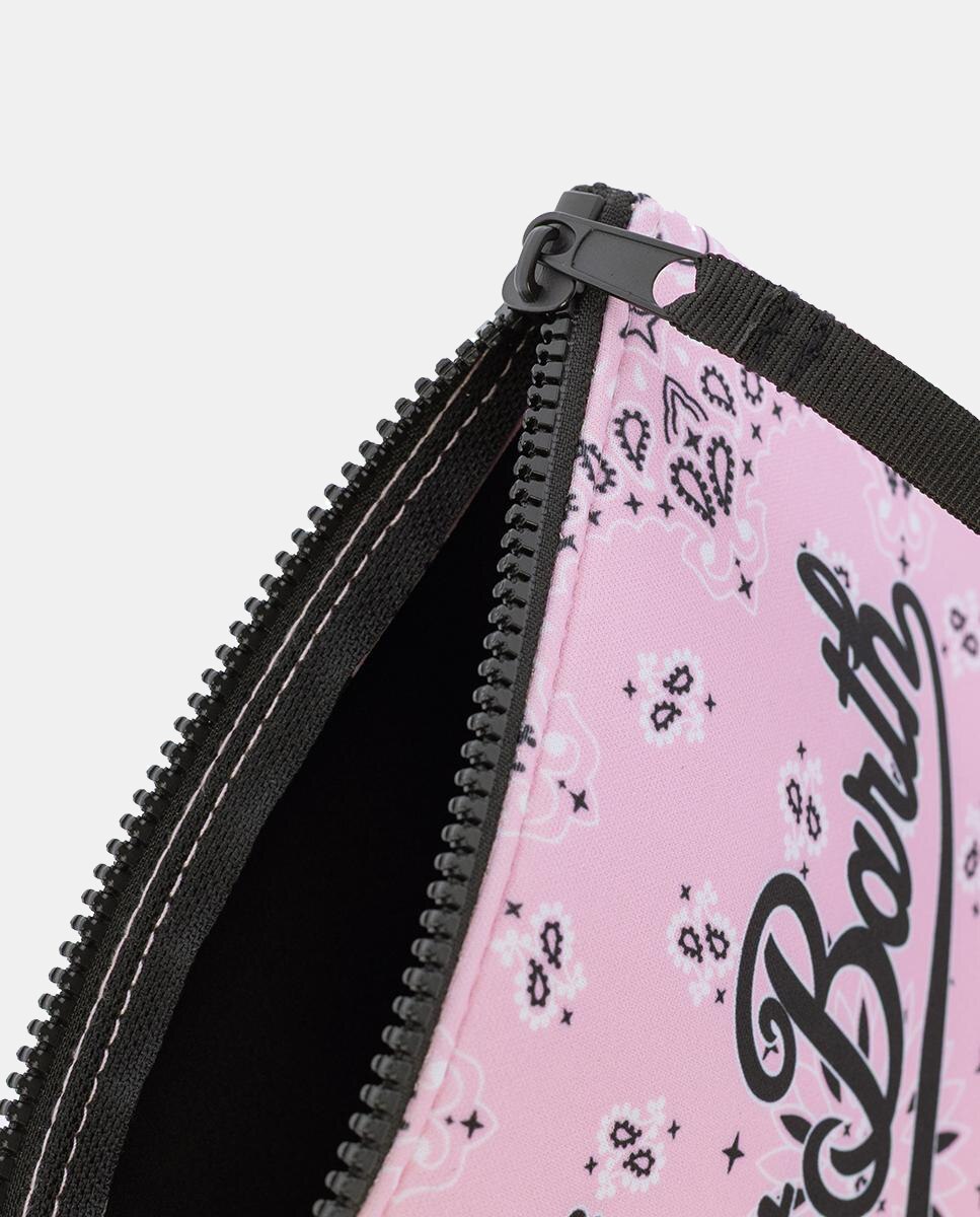 Nécessaire em Tecido de Neopreno com Estampado de Bandana, Fecho de Correr e Logótipo à Frente. Rosa-4