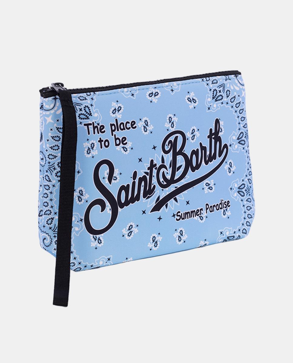 Nécessaire em Tecido de Neopreno com Estampado de Bandana, Fecho de Correr e Logótipo à Frente Azul-2