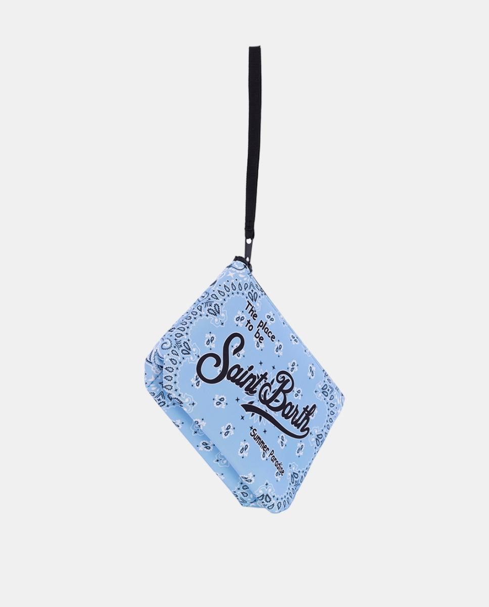 Nécessaire em Tecido de Neopreno com Estampado de Bandana, Fecho de Correr e Logótipo à Frente Azul-3