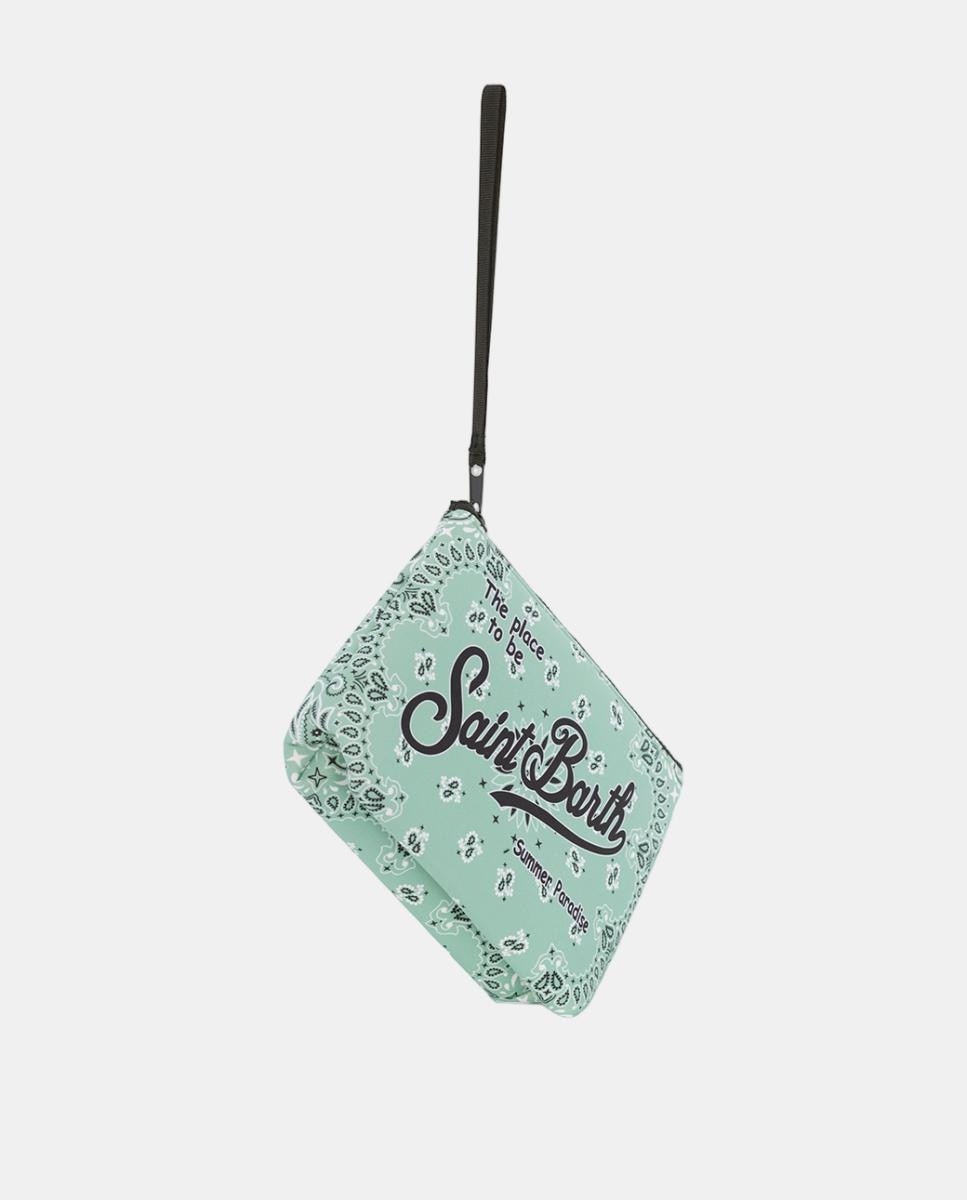 Nécessaire em Tecido de Neopreno com Estampado de Bandana, Fecho de Correr e Logótipo à Frente Verde-claro-3
