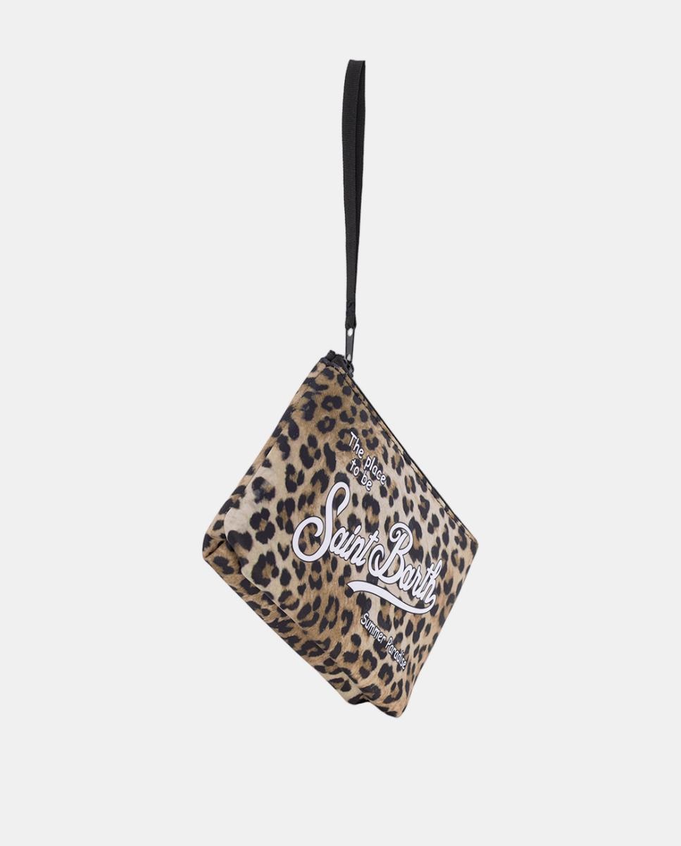 Neceser tejido de neopreno animal print con cierre de cremallera y logo en la parte frontal. - MC2 Saint Barth - Marrón oscuro Marrón oscuro-3