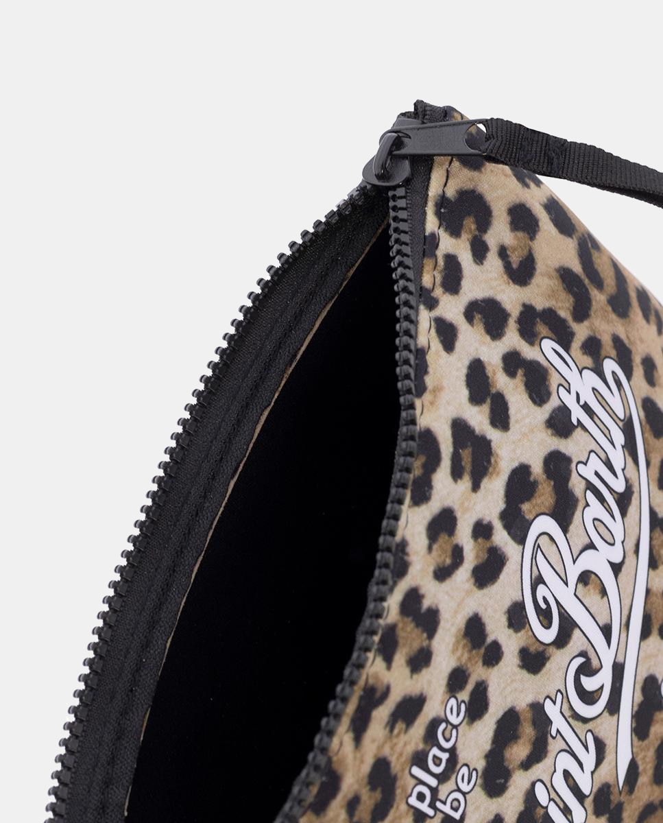 Neceser tejido de neopreno animal print con cierre de cremallera y logo en la parte frontal. - MC2 Saint Barth - Marrón oscuro Marrón oscuro-4