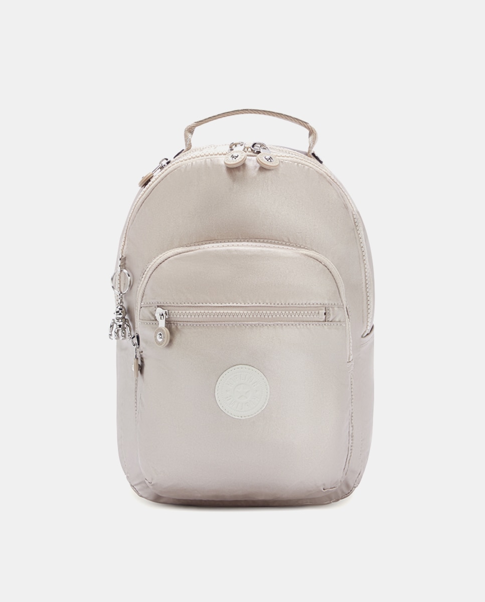 Mochila de Nylon com Fecho de Correr - Prateado Ouro-1