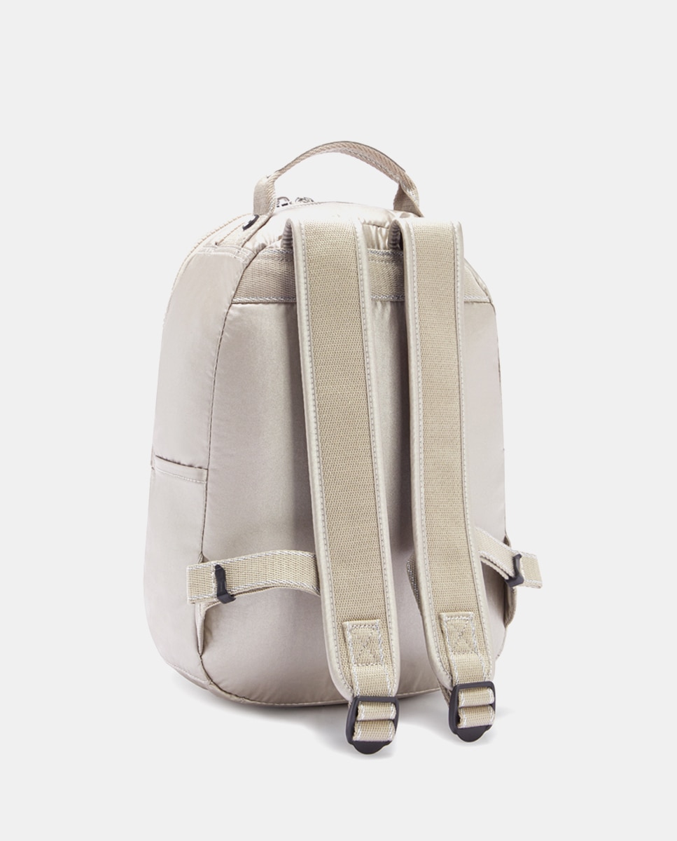 Mochila de Nylon com Fecho de Correr - Prateado Ouro-2