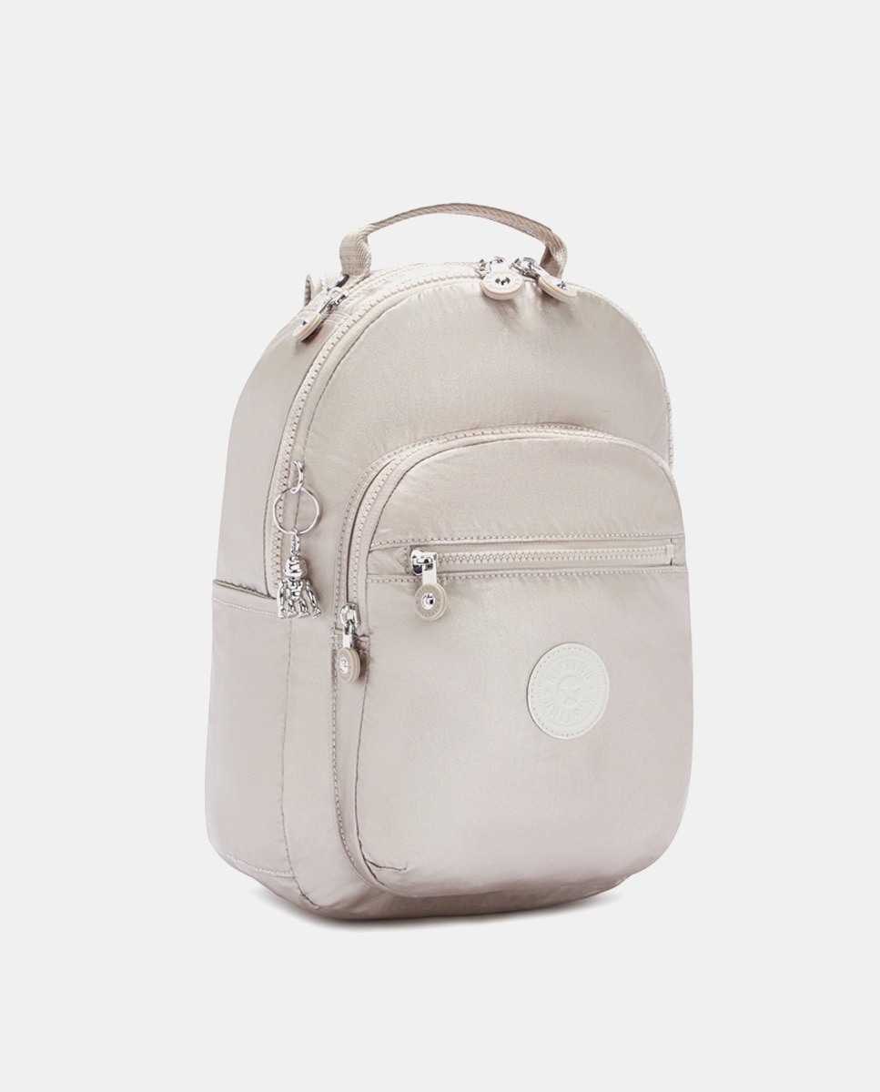 Mochila de Nylon com Fecho de Correr - Prateado Ouro-3