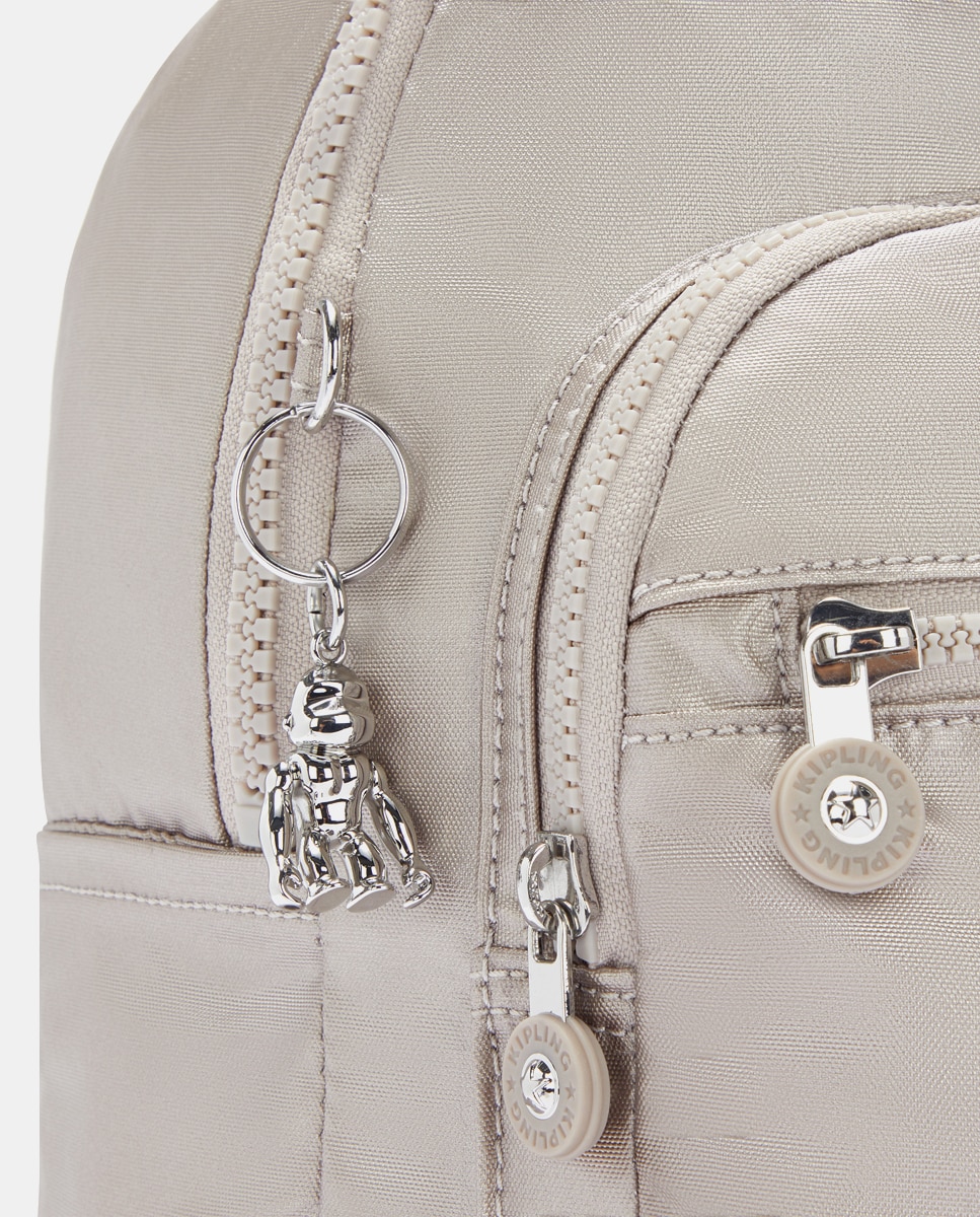 Mochila de Nylon com Fecho de Correr - Prateado Ouro-5