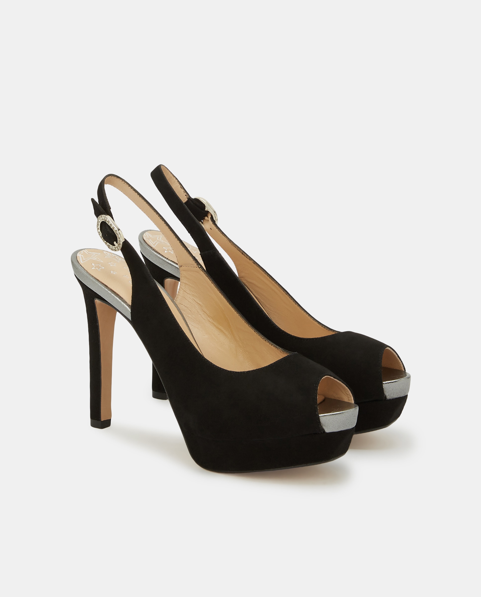 Peep toes de camurça pretos Preto-2