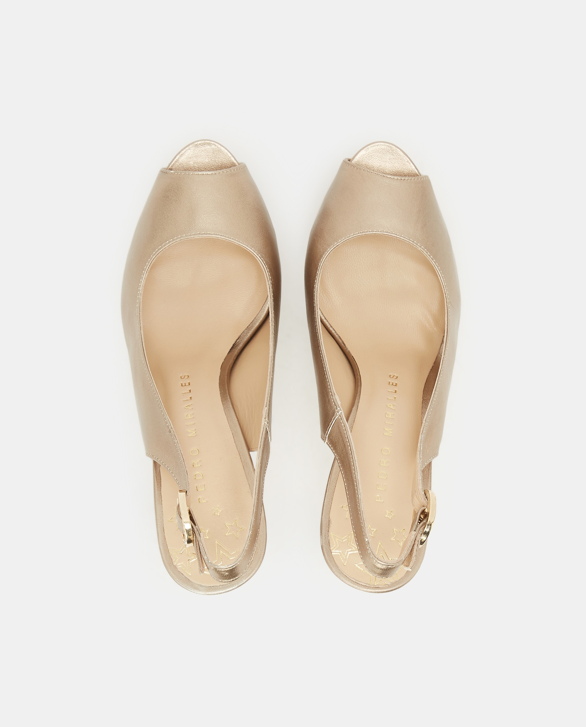 Peep toes em pele dourados Ouro-4