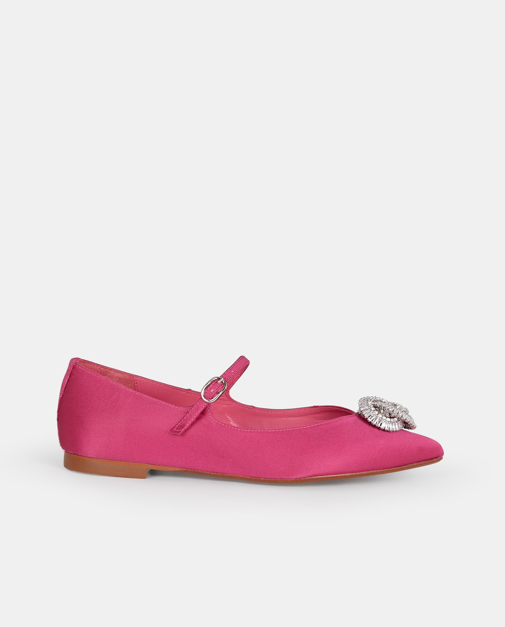 Sapatos de Presilha Knot de Cetim com Adorno de Cristais Fúcsia-1
