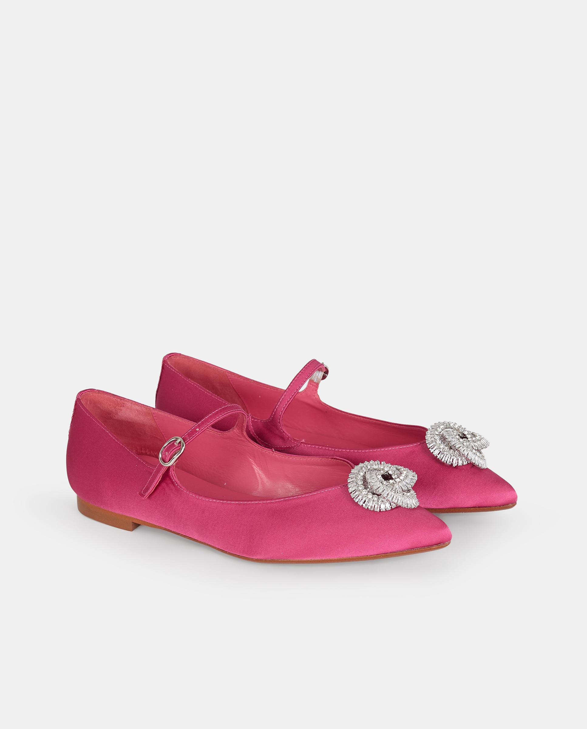 Sapatos de Presilha Knot de Cetim com Adorno de Cristais Fúcsia-4