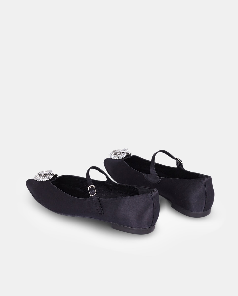 Sapatos de Presilha Knot de Cetim com Adorno de Cristais Preto-2