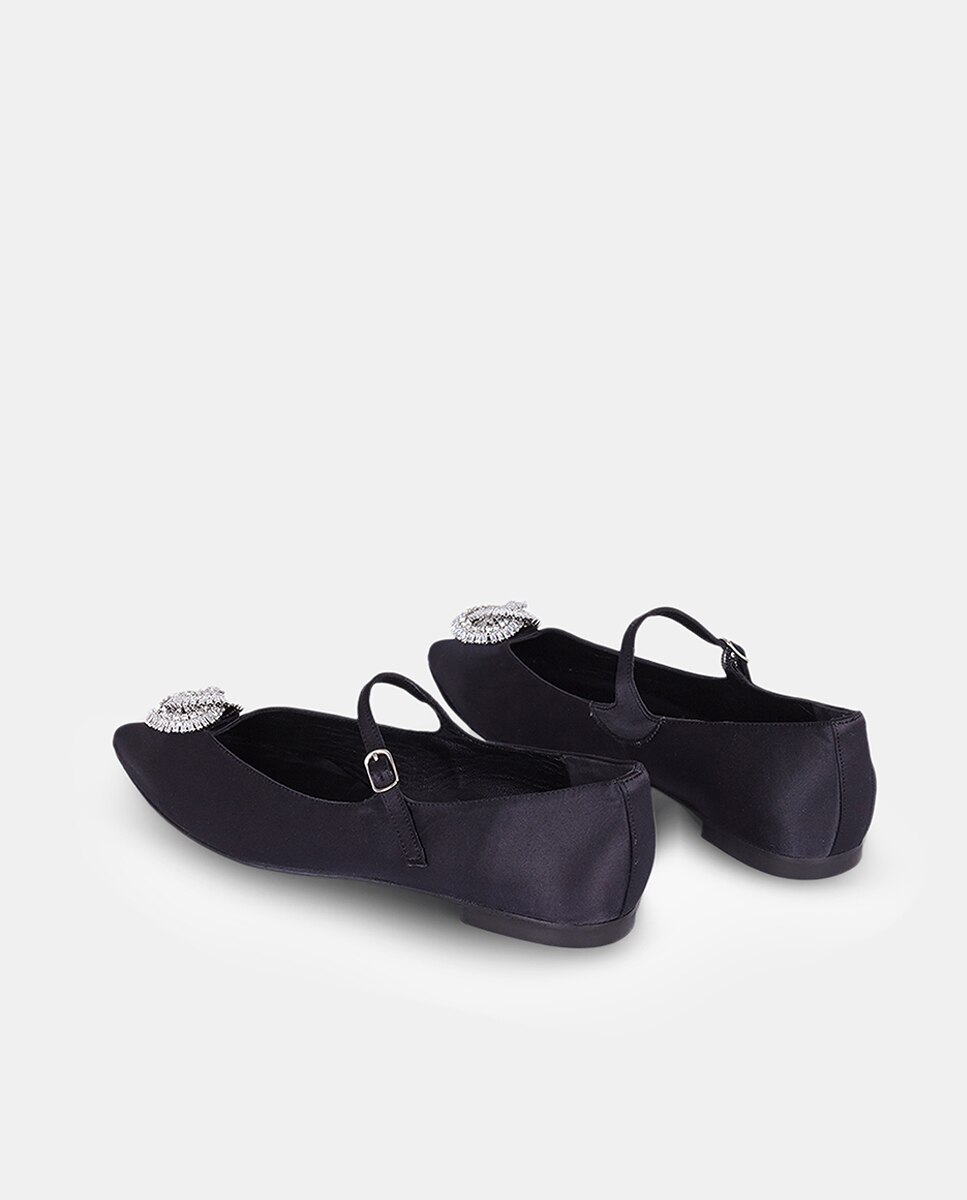 Sapatos de Presilha Knot de Cetim com Adorno de Cristais Preto-5