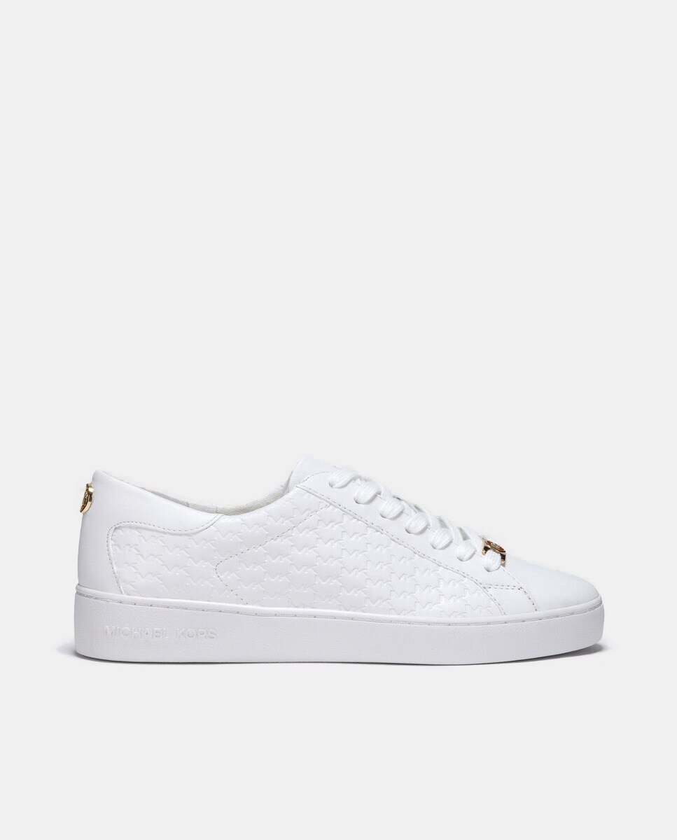 Sapatilhas Keaton Lace Up Baixas com Efeito da Marca e em Pele Branco-1