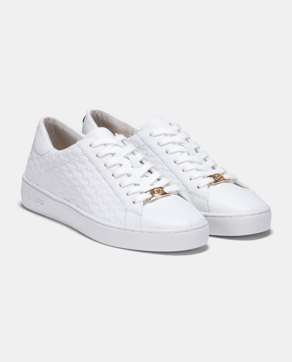 Sapatilhas Keaton Lace Up Baixas com Efeito da Marca e em Pele Branco-2