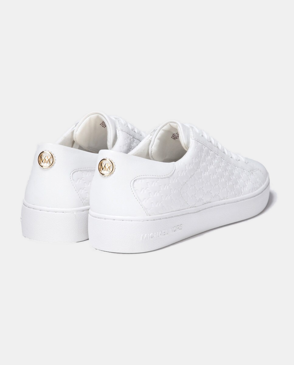 Sapatilhas Keaton Lace Up Baixas com Efeito da Marca e em Pele Branco-3