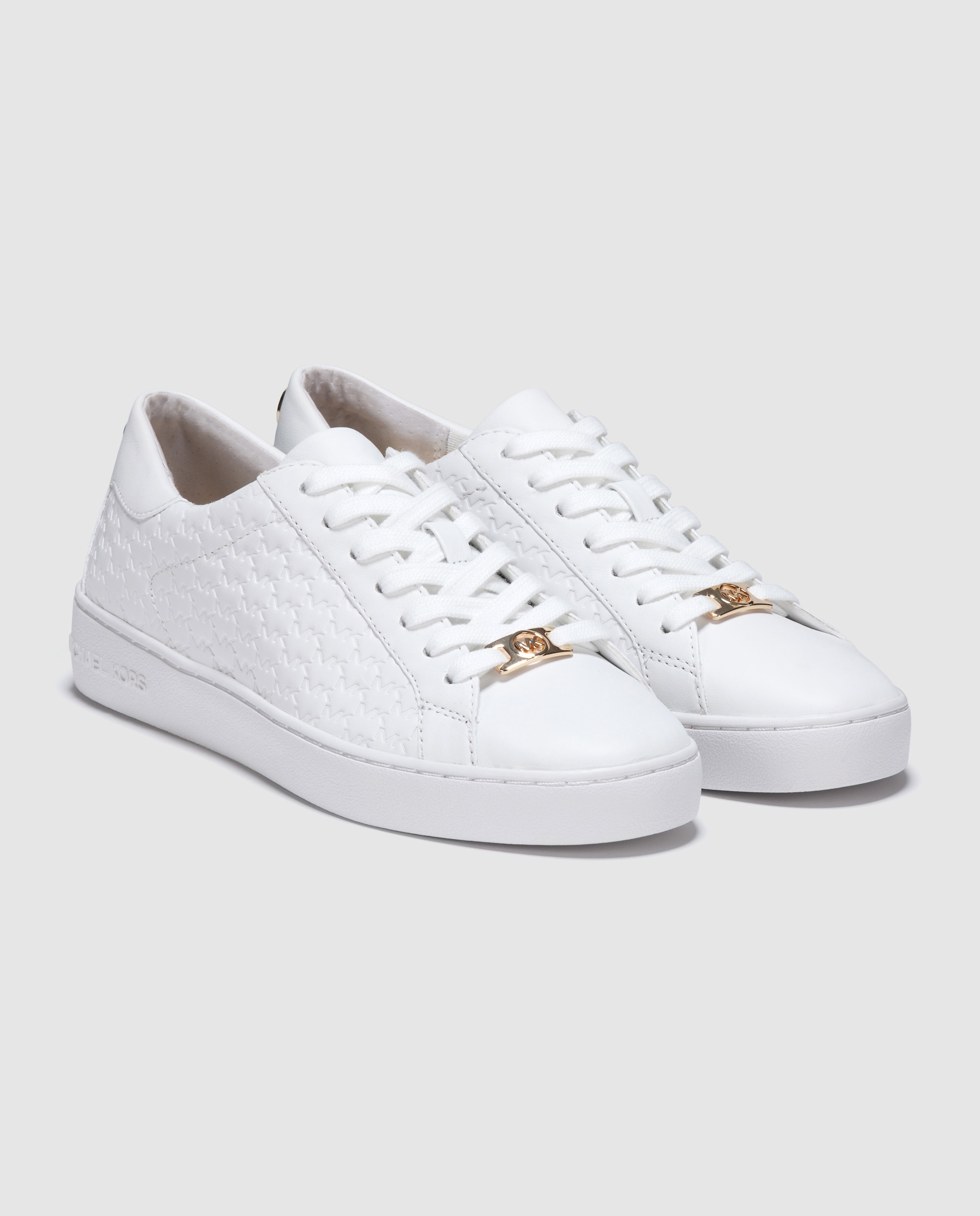 Sapatilhas Keaton Lace Up Baixas com Efeito da Marca e em Pele Branco-4