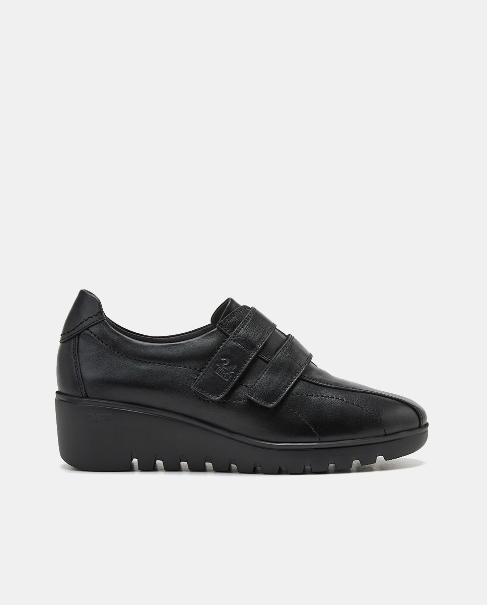 Bluchers com Fecho Aderente Duplo e Cunha - Preto Preto-1