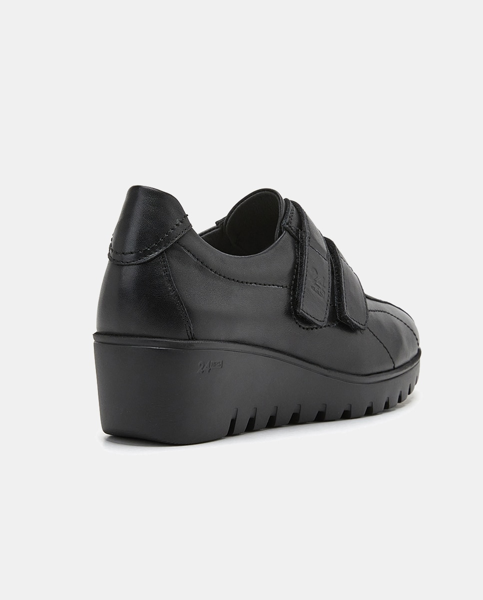 Bluchers com Fecho Aderente Duplo e Cunha - Preto Preto-4