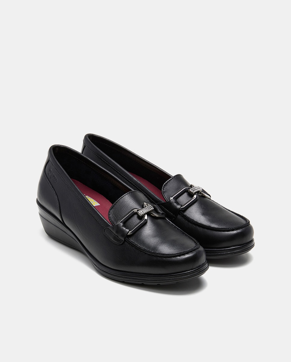 Mocassins em Pele com Cunha - Preto Preto-2