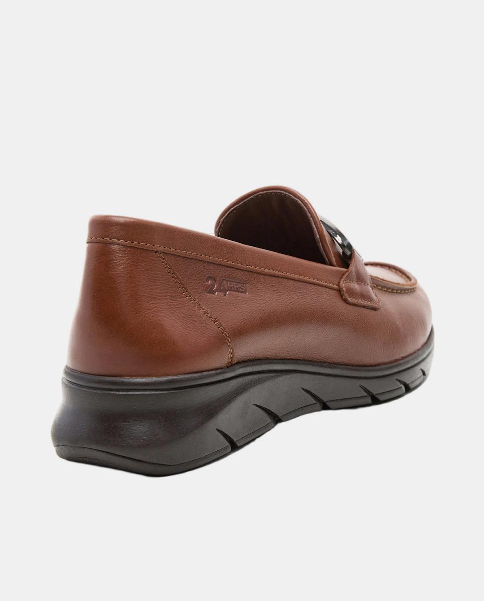 Mocassins em Pele com Sola de Borracha - Preto Castanho-escuro-3