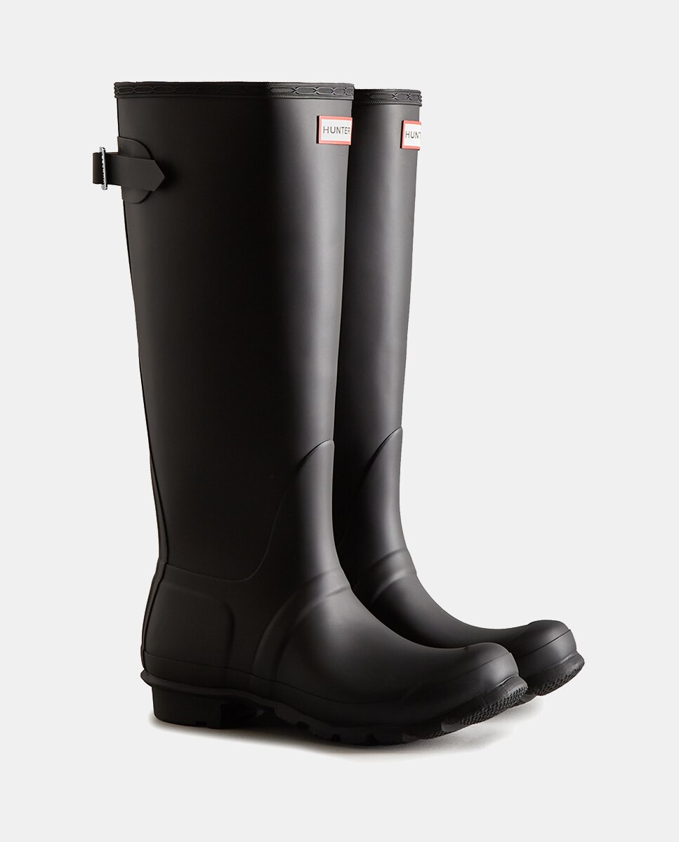 Galochas Altas Ajustáveis com Acabamento Brilhante e Detalhe de Fivela Lateral Preto-2