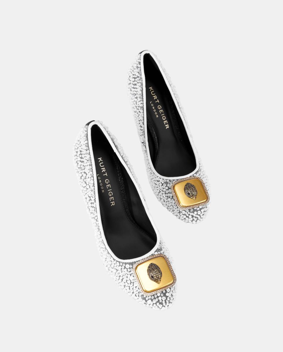 Sapatos de Salto em Tecido com Missangas Branco-2
