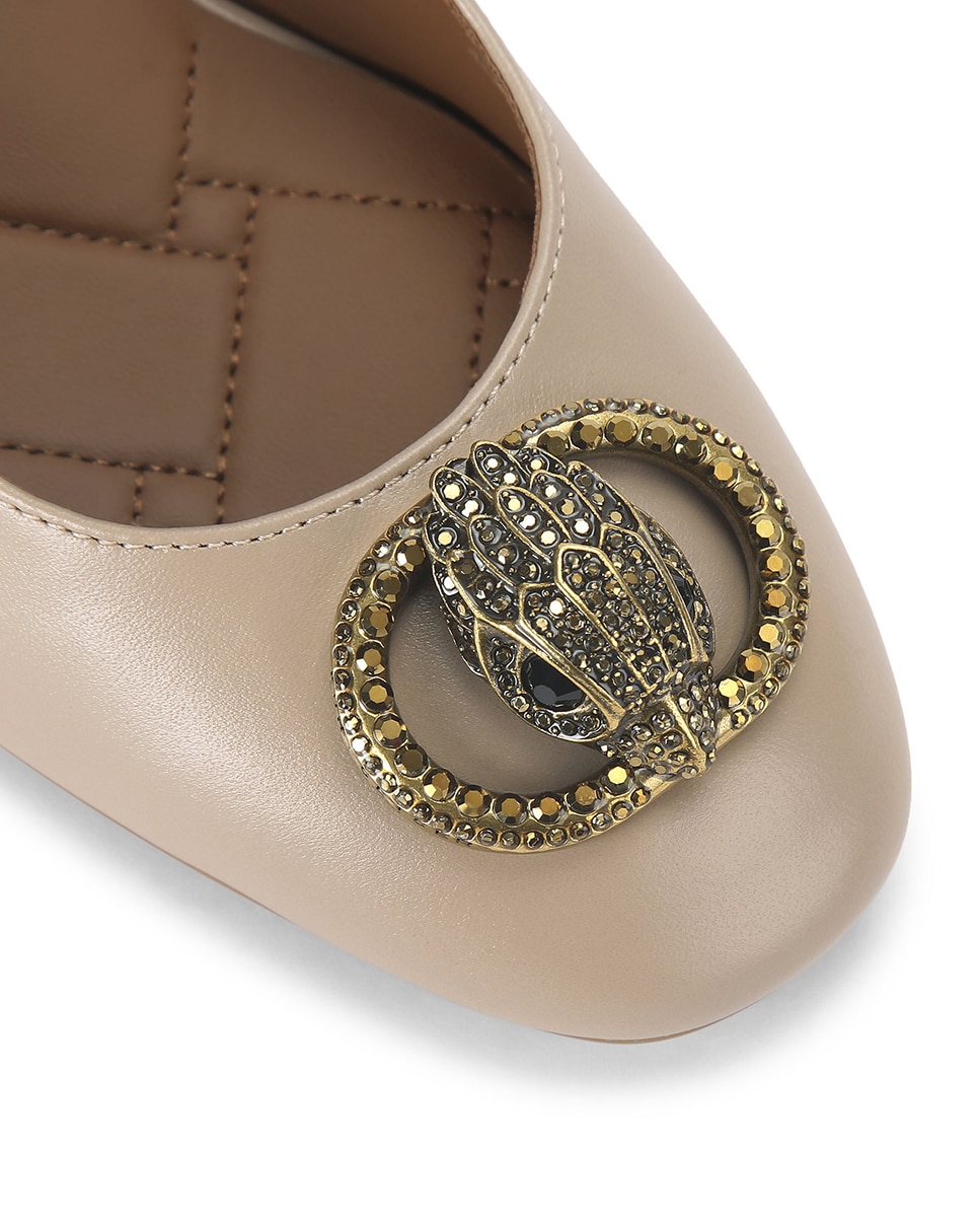 Sapatos de Salto em Pele com Detalhe Dourado à Frente Natural-4