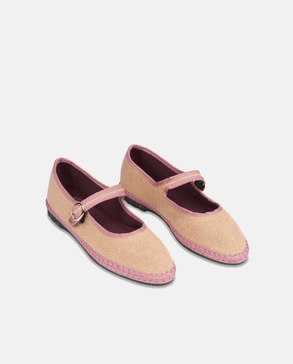 Sapatos de Presilha Dora em Linho com Fivela Bege-2