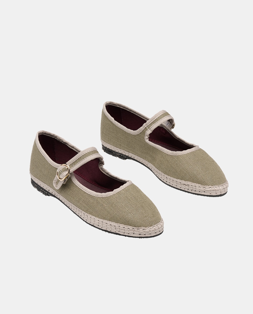 Sapatos de Presilha de Linho Verde Musgo-2