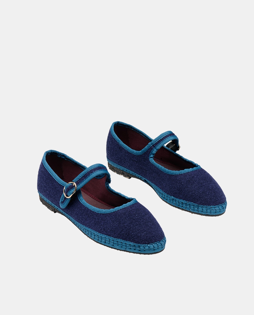 Sapatos de Presilha de Linho Azul-marinho-2