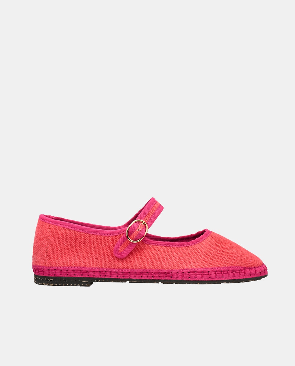 Sapatos de Presilha de Linho Rosa Blush-1