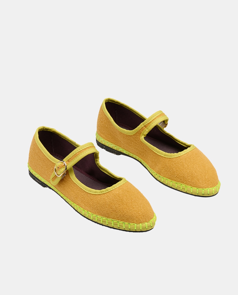 Sapatos de Presilha de Linho Amarelo-2