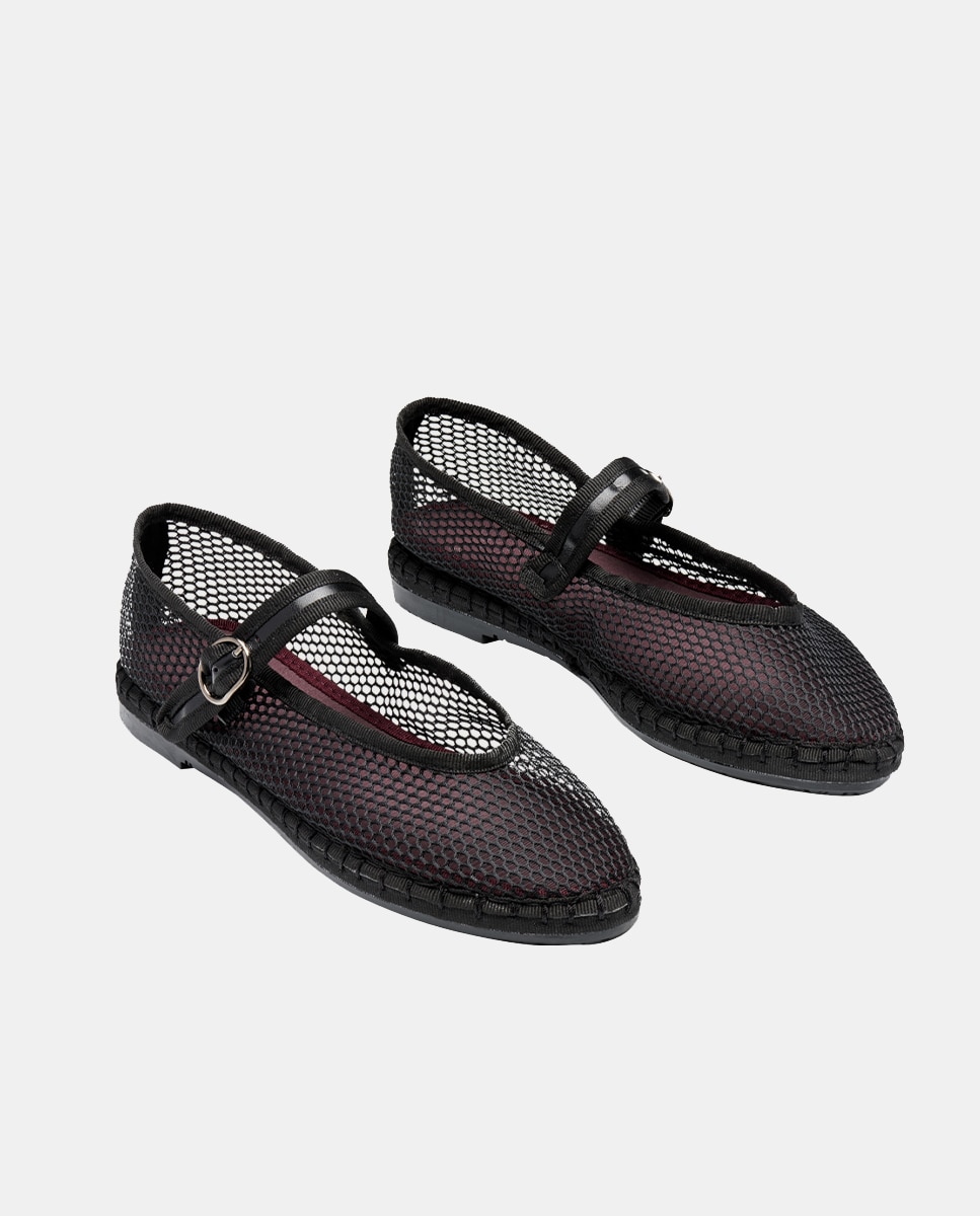 Sapatos de Presilha Mae com Rede Preto-2