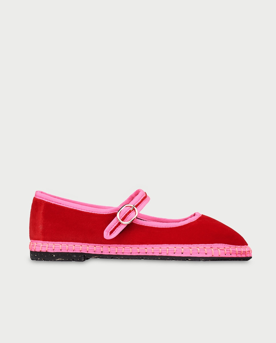 Sapatos de Presilha em Veludo Vermelho-1