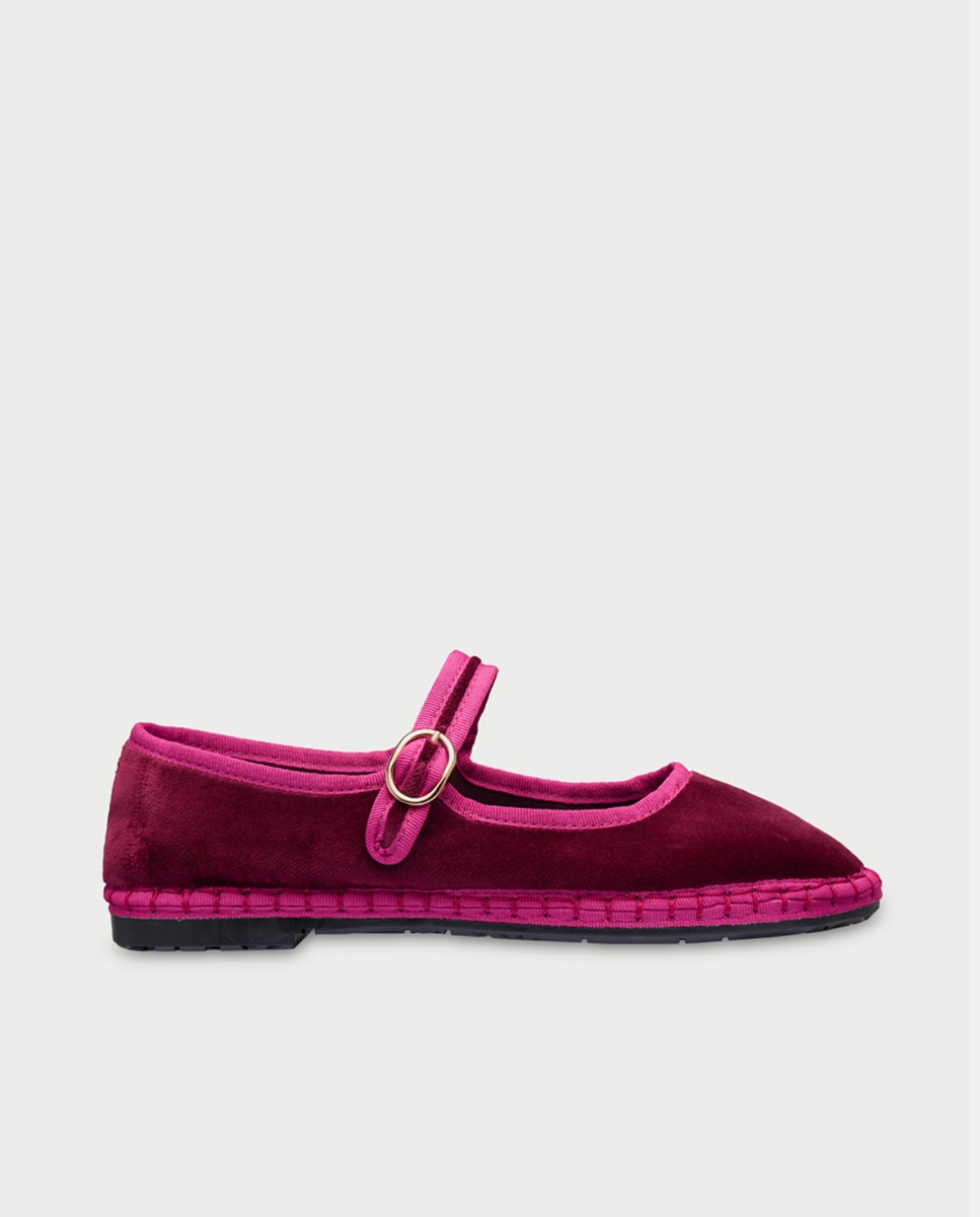 Sapatos de Presilha em Veludo Fúcsia-1