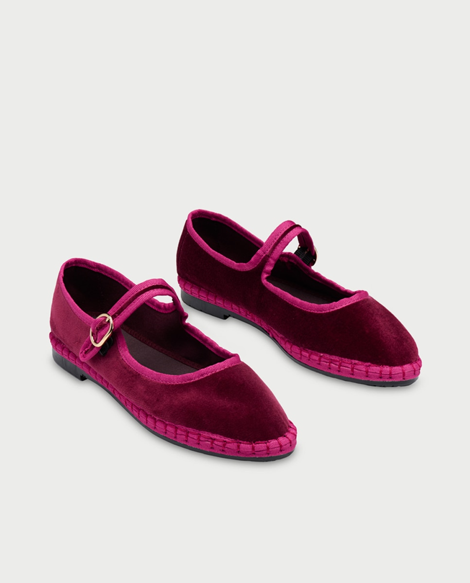 Sapatos de Presilha em Veludo Fúcsia-2