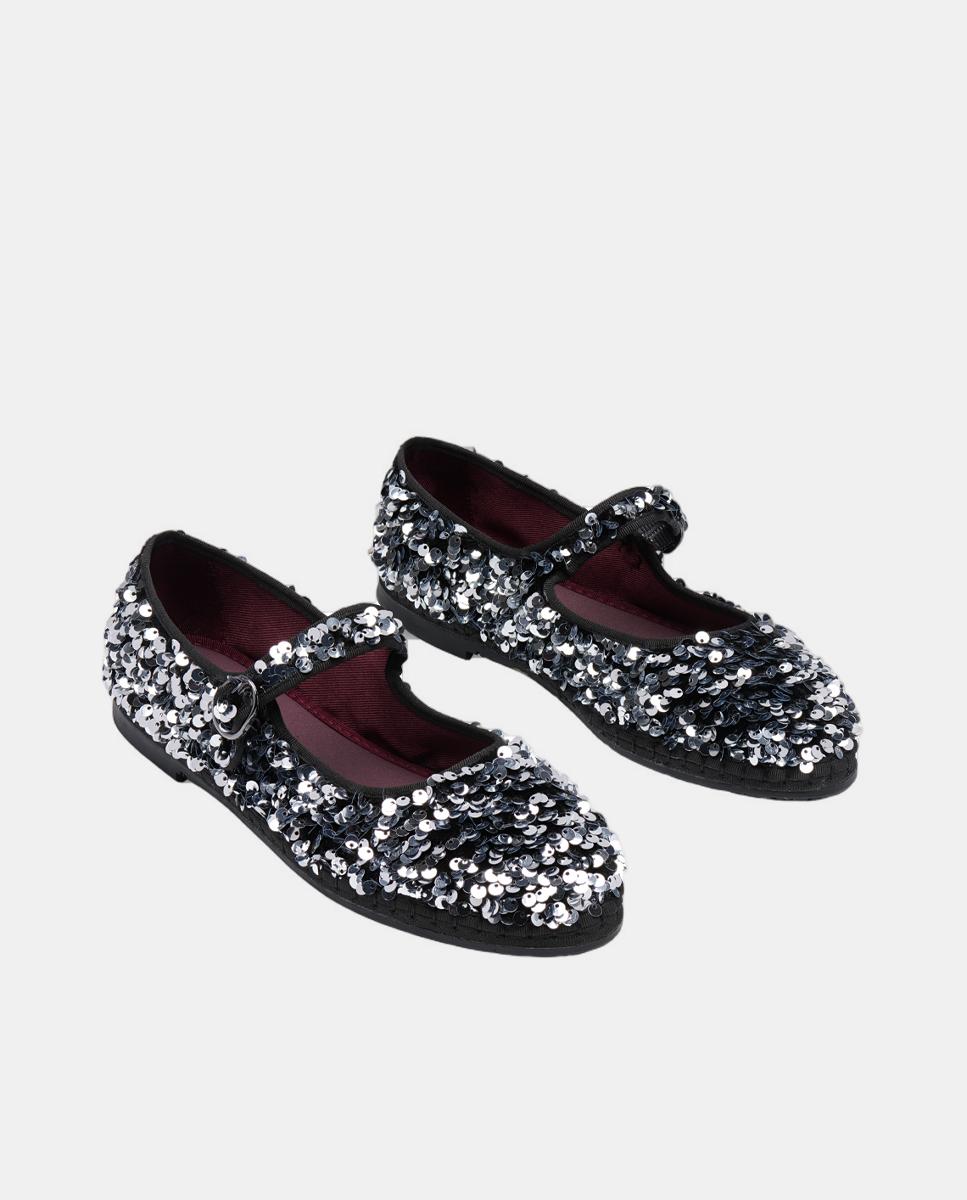 Sapatos de Presilha com Lantejoulas Cinzento-2