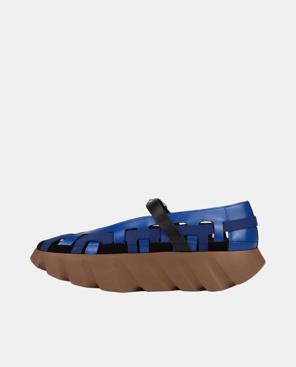 Sapatos de Presilha em Pele com Fecho de Fivela Azul Ciano-3