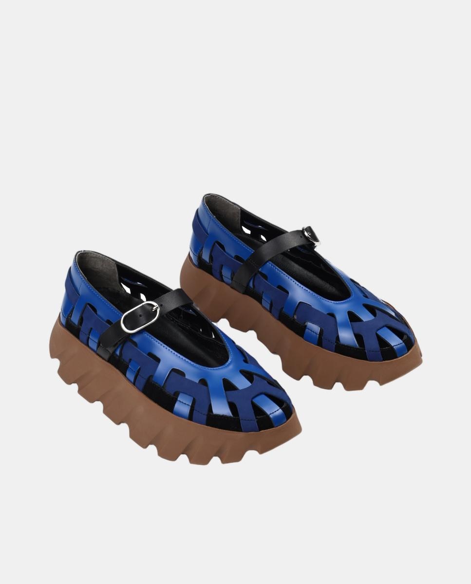 Sapatos de Presilha em Pele com Fecho de Fivela Azul Ciano-4